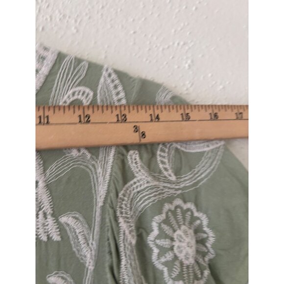 Solitaire Womens Embroidered Blouse S Flutter Sleeve Green Top - Picture 8 of 12